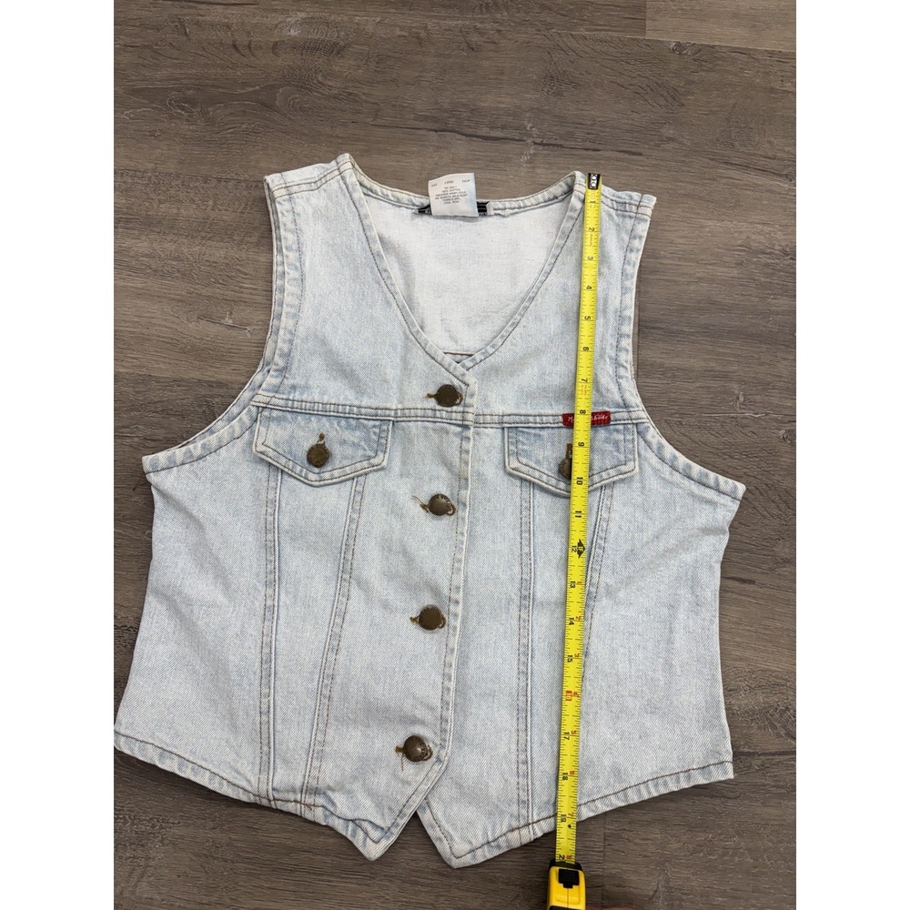 Vintage 90s Women's Denim Vest Western Biker Bartender Made in USA Distressed - Picture 6 of 8
